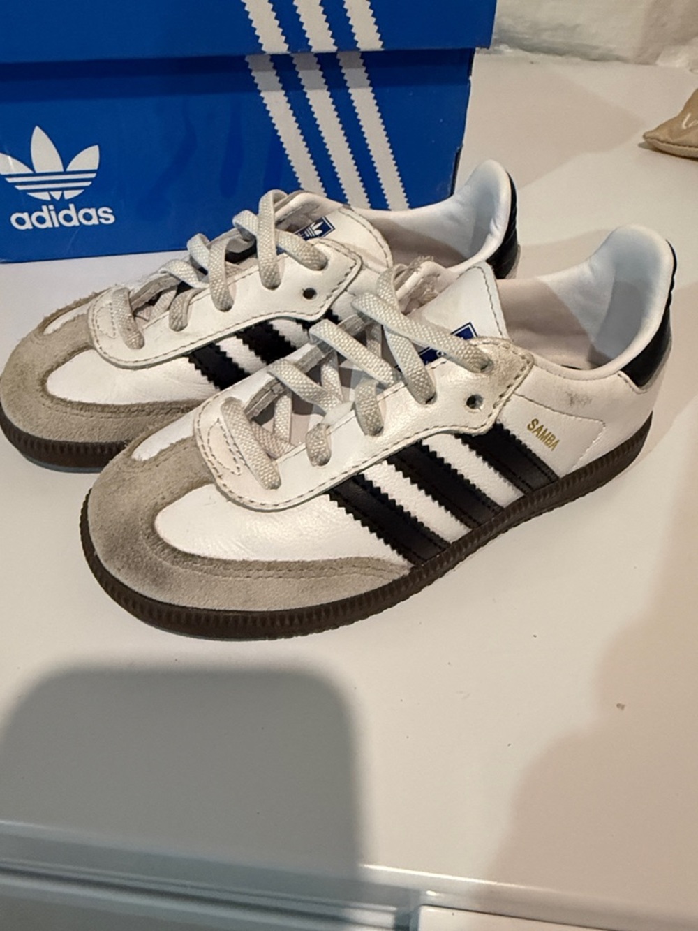 adidas Kids Samba Sneakers in White, Black & Gray